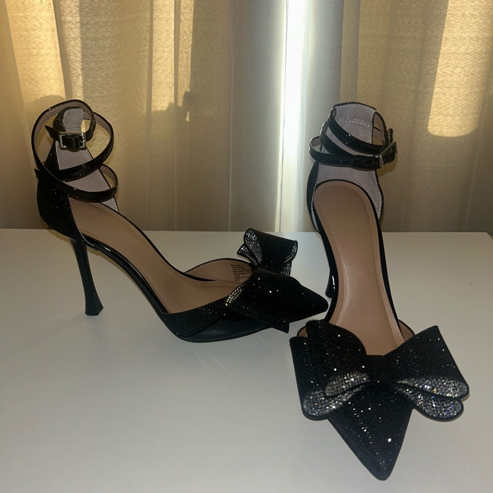 I.N.C Rhinestone Black Bow Heels- New